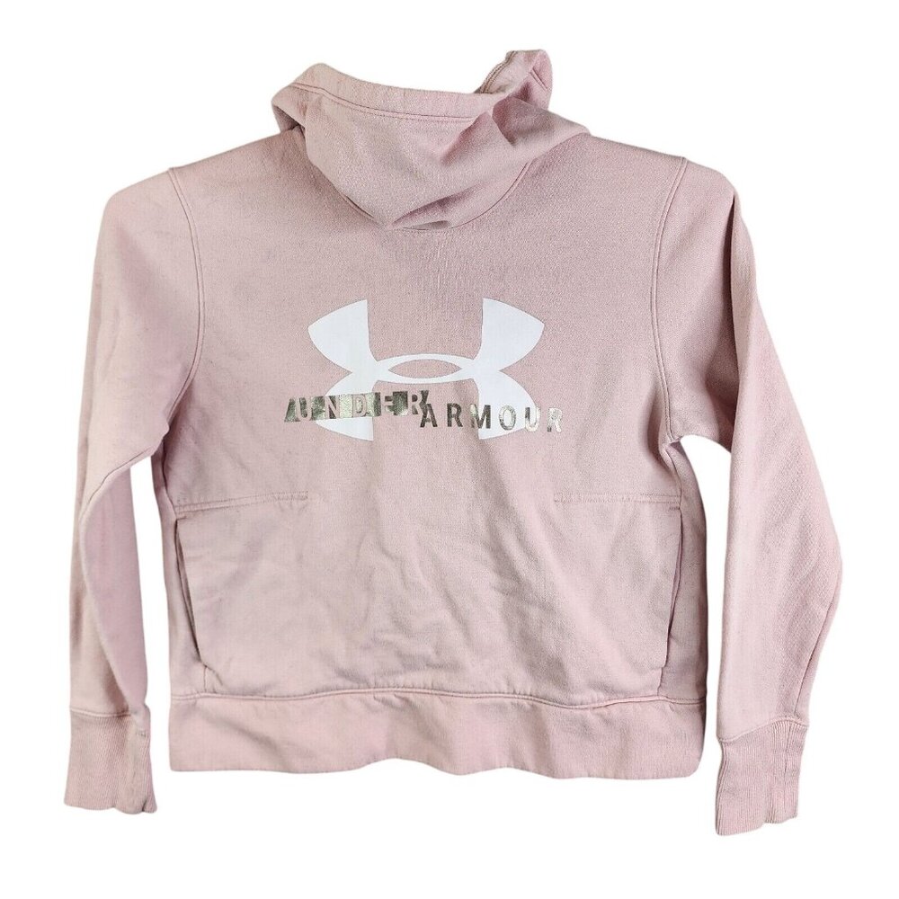 Womens Under Armour Pink Pullover Loose Fit Crop Hoodie Sweatshirt Cowl Neck M